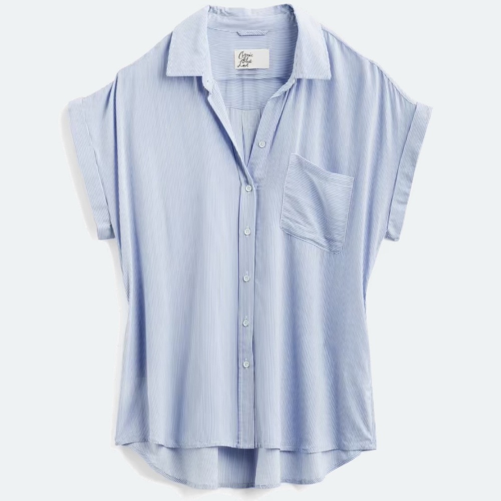 Ava Button Down Blouse | Cosmic Blue Love | Light Blue | Size Medium